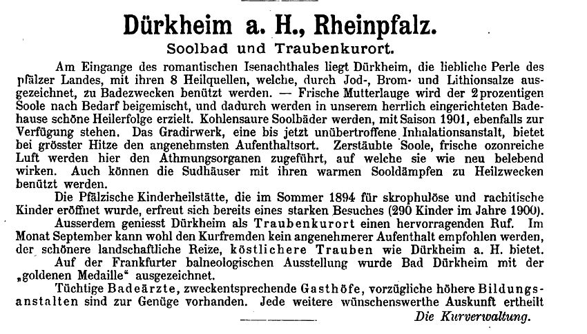Werbeanzeige Bad Dürkheim Bäderalmanach 1895