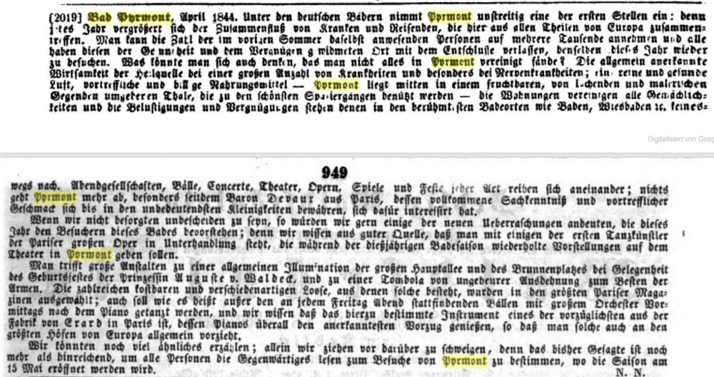 Allgemeine Zeitung München April 1844 - Bad Pyrmont